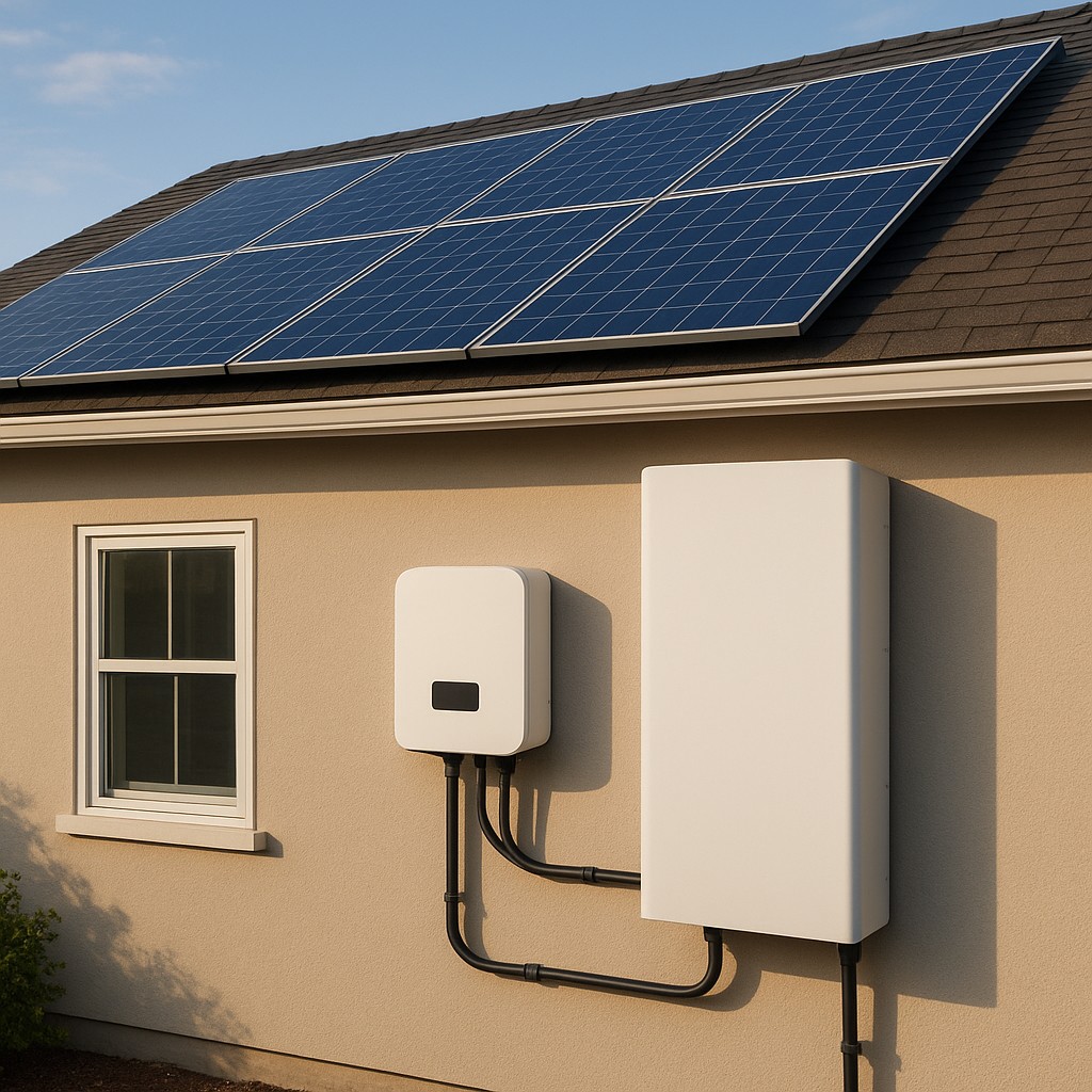 Wall-mounted lithium battery storage system connected to a solar installation
